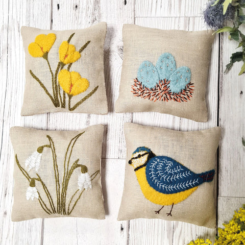 Linen & Lavender Sachets or Pin Cushion Embroidery Kit - Spring Garden