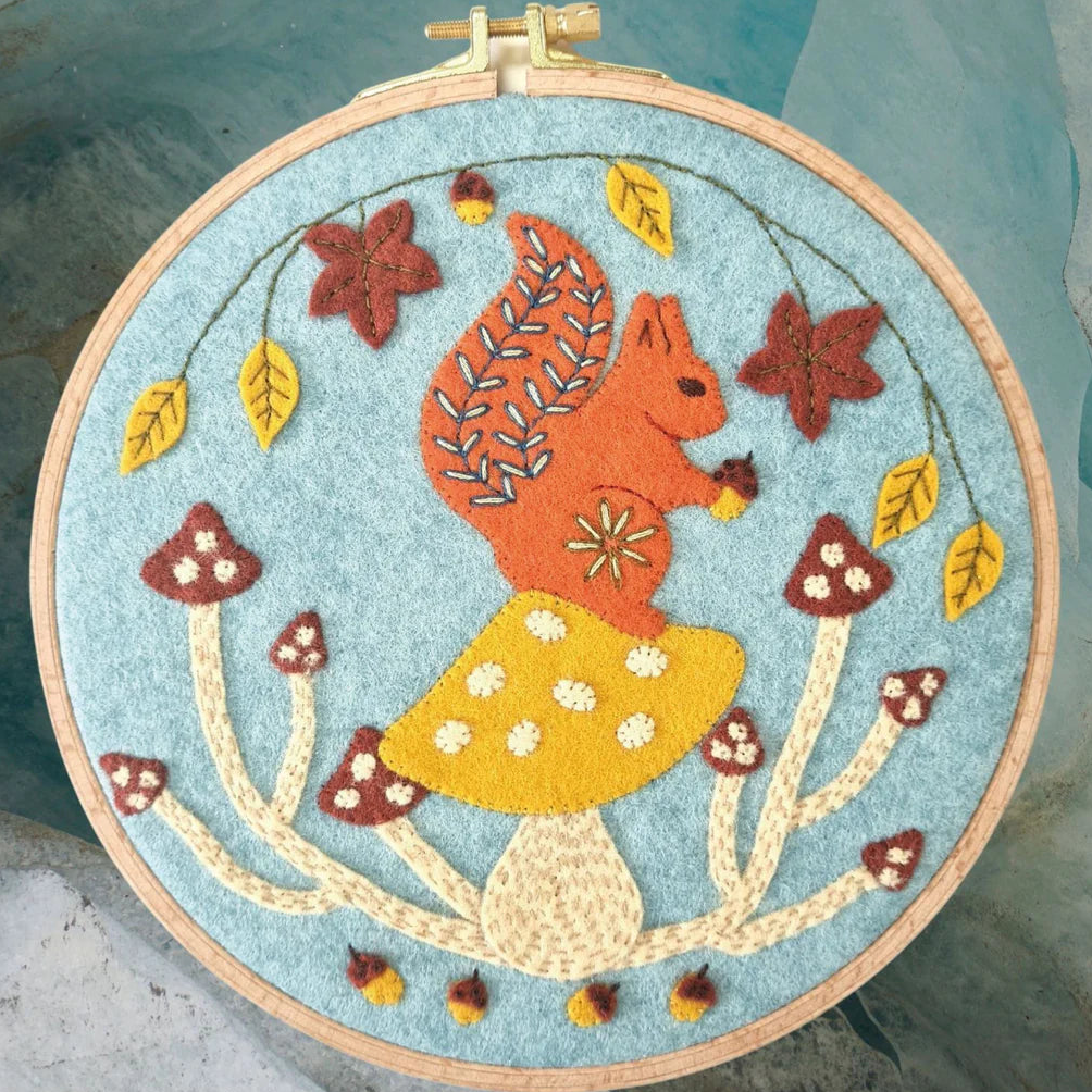 Folksy Squirrel Felt Appliqué Kit with Wooden Hoop! - Jacquelynne Steves