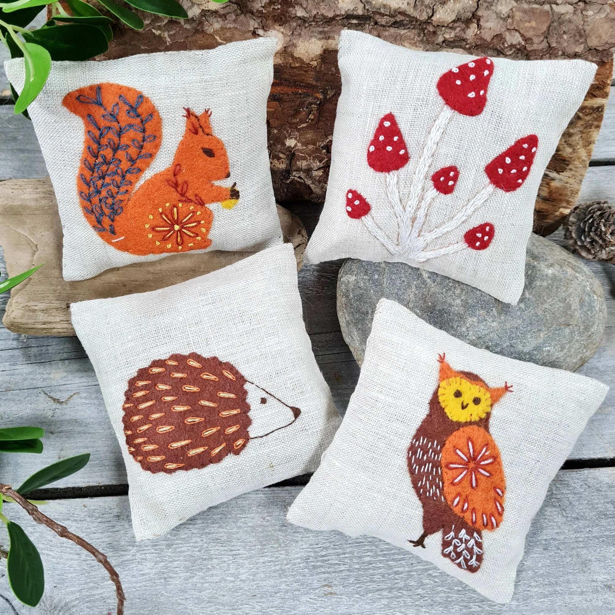 Linen & Lavender Sachets or Pin Cushion Embroidery Kit - Woodland - Jacquelynne Steves