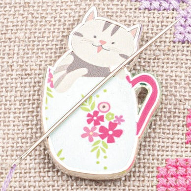 A Cup of Kitty Magnetic Needle Minder (doubles as a pin!) - Jacquelynne Steves